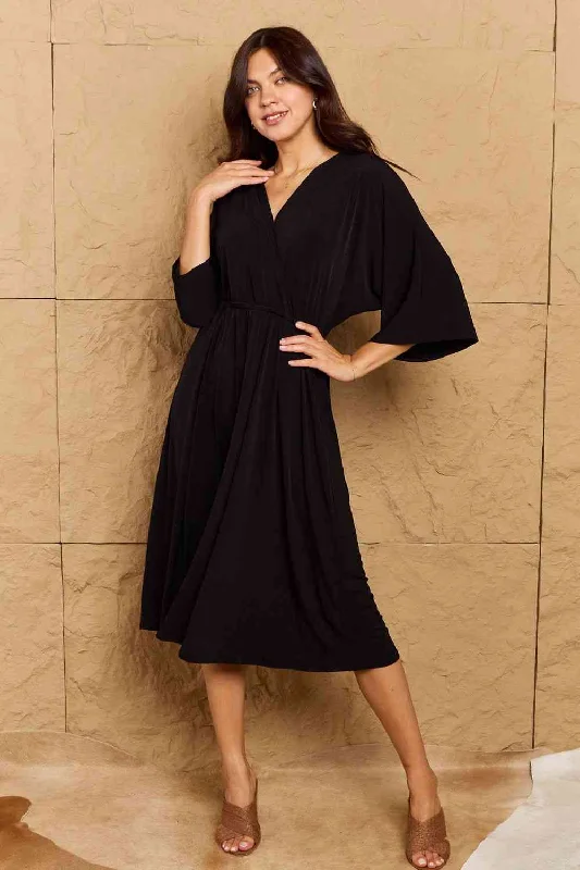 Solid Surplice Midi Dress Comfortable Draped Midi Dress