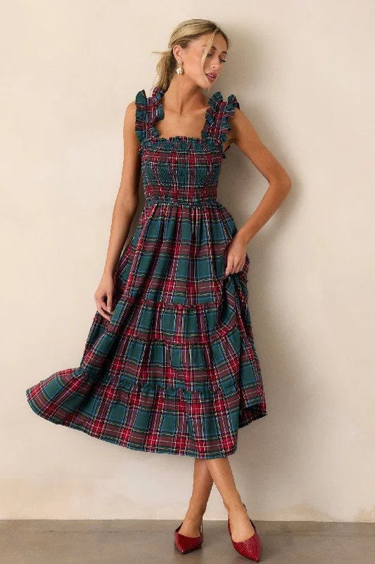 Pride And Joy Green Plaid Midi Dress Fashionable Skater Midi Dress