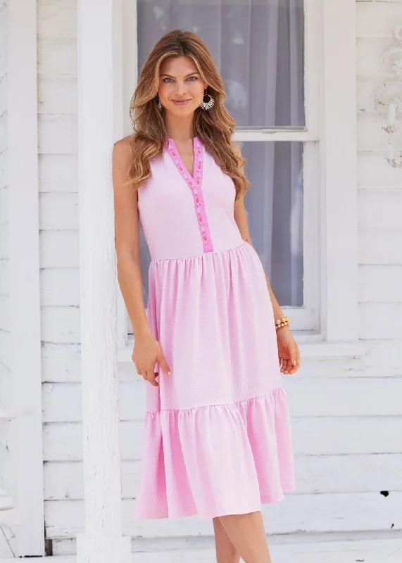 Provence Embroidered Midi Dress Elegant Maxi-Midi Hybrid Dress