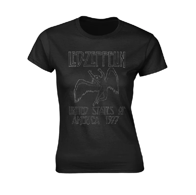 Led Zeppelin Ladies Ladies T-shirt: Usa 1977 Houndstooth Herringbone Solid