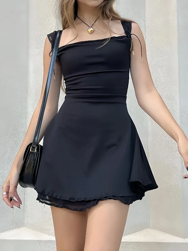 Ruffle-Hemmed Black Mini Dress Stylish Summer Mini Dress