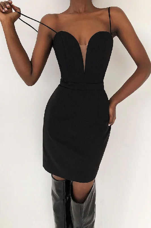 Sexy Sweetheart Deep V Sleeveless Bodycon Bandage Mini Dress - Black Comfortable Linen Mini Dress