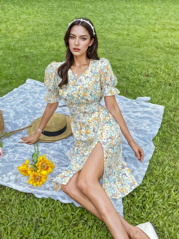 Short Sleeves Flower Garden-Ready Midi Dress Fashionable Pencil Midi Dress