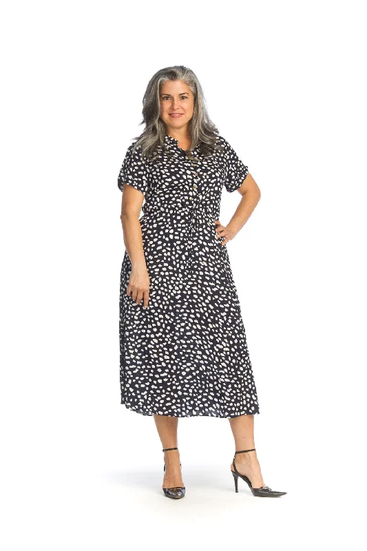 Spotted Midi Dress with Drawstring - Size Medium Trendy Ruffle Hem Midi Dress