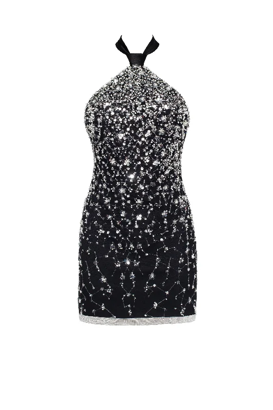 Striking halterneck crystal-embellished mini dress, Xo Xo Cozy Knitted Mini Dress