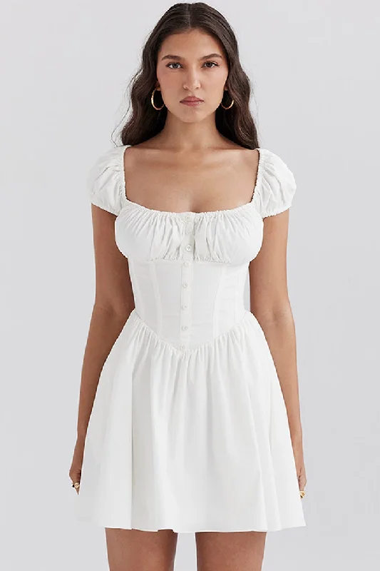 Sweet Scoop Neck Cap Sleeve Fit & Flare Corset Party Mini Dress Casual High-Waist Mini Dress