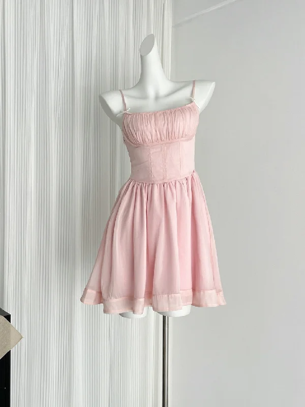 Sweetheart Flowing Skirt Pink Mini Dress Comfortable Ruffle Mini Dress