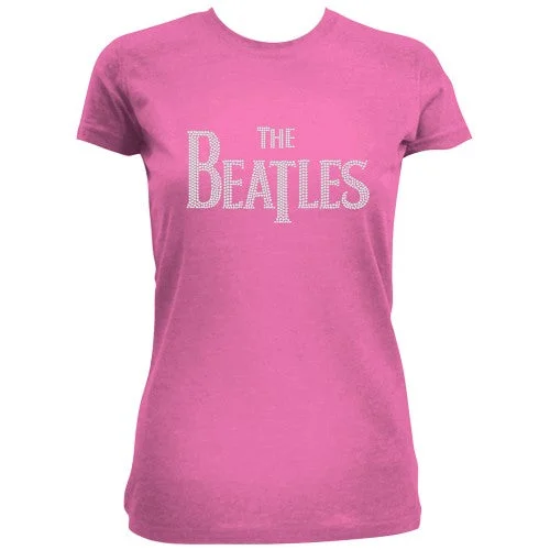 The Beatles Ladies Fashion T-Shirt: Drop T Logo (Diamante) Print Jacquard Patchwork