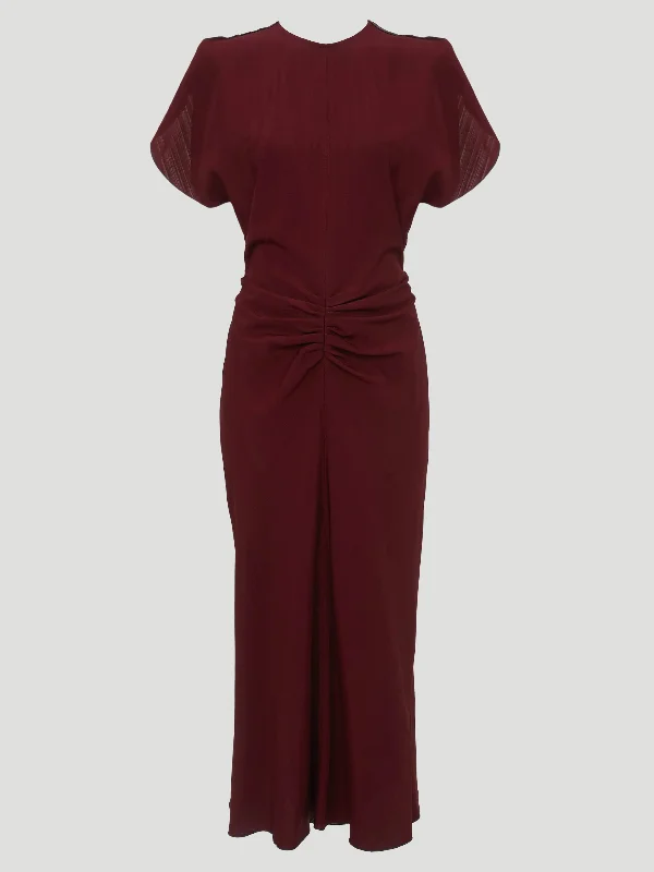 Gathered Waist Midi Dress in Port Trendy Shift Midi Dress