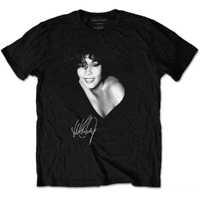 Whitney Houston | Official Band T-Shirt | B&W Photo Faux Fur Fabric Real Fur Fabric Shearling Fabric