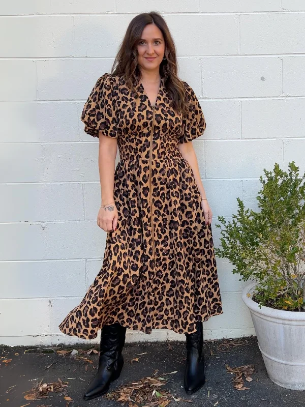 Wild Card Leopard V-Neck Midi Dress Comfortable Geometric Print Midi Dress