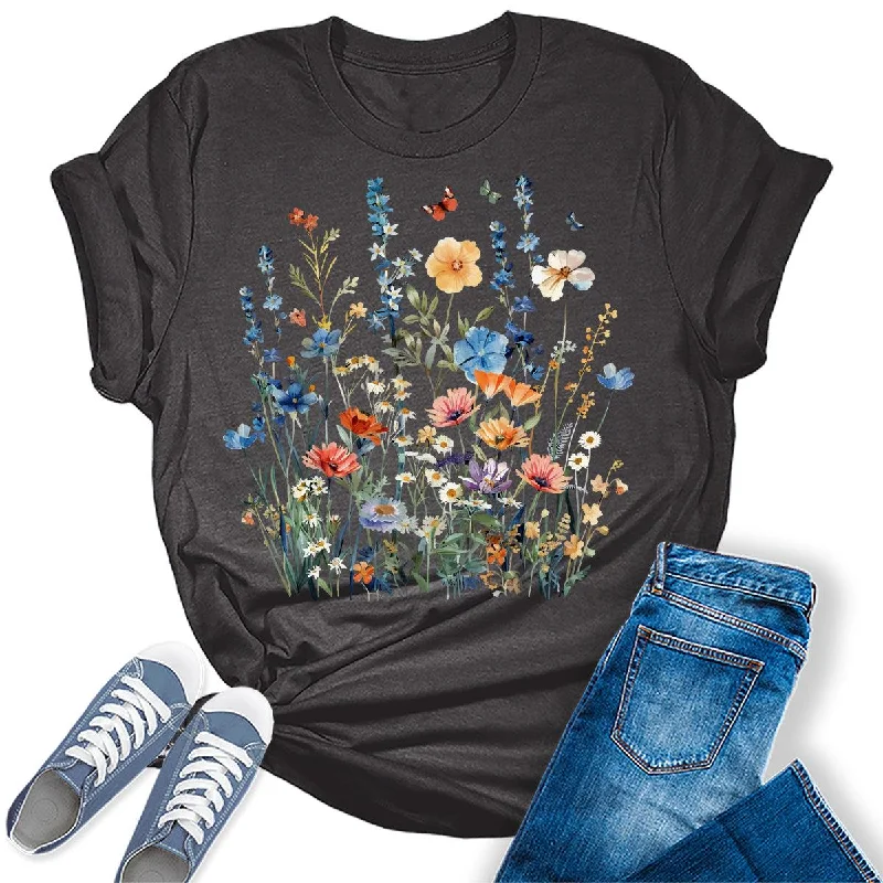 Wildflower Summer Floral Graphic Tees For Women Seamless Knitted Crochet