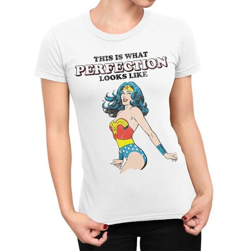 Wonder Woman Perfection Fitted T-Shirt WW84 Adult Collared Crew Neck Turtle Neck