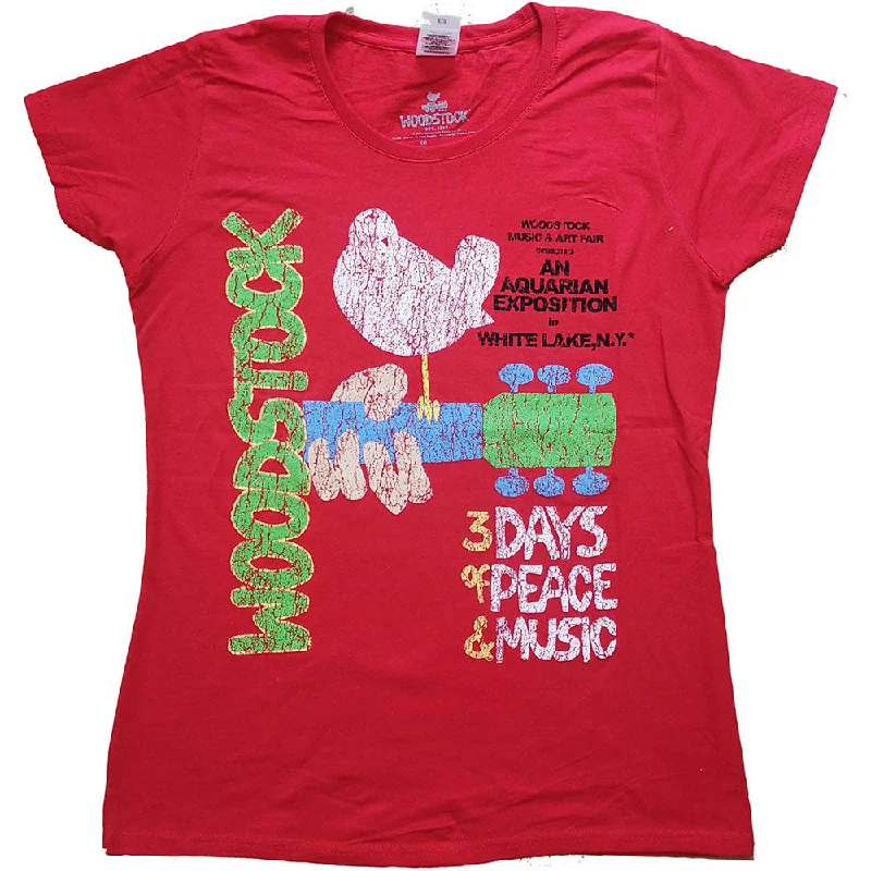 Woodstock Ladies T-Shirt: Vintage Classic Poster Sequined Glittery Shiny