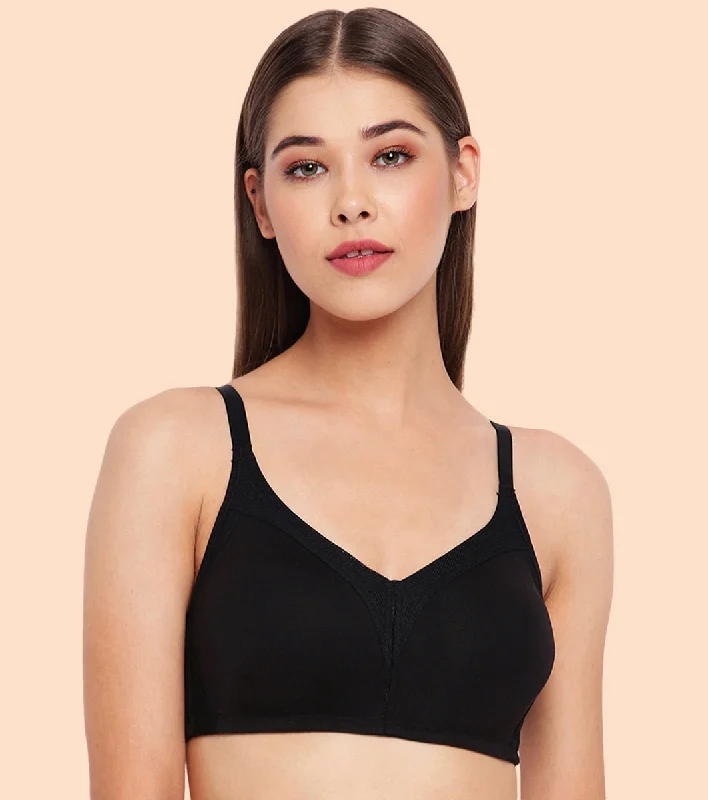 Enamor Fab-Cool AB75 M-frame Jiggle Control Full Support Stretch Cotton Bra for Women- Full Coverage, Non Padded and Wirefree - Black Trendy Sports Bra