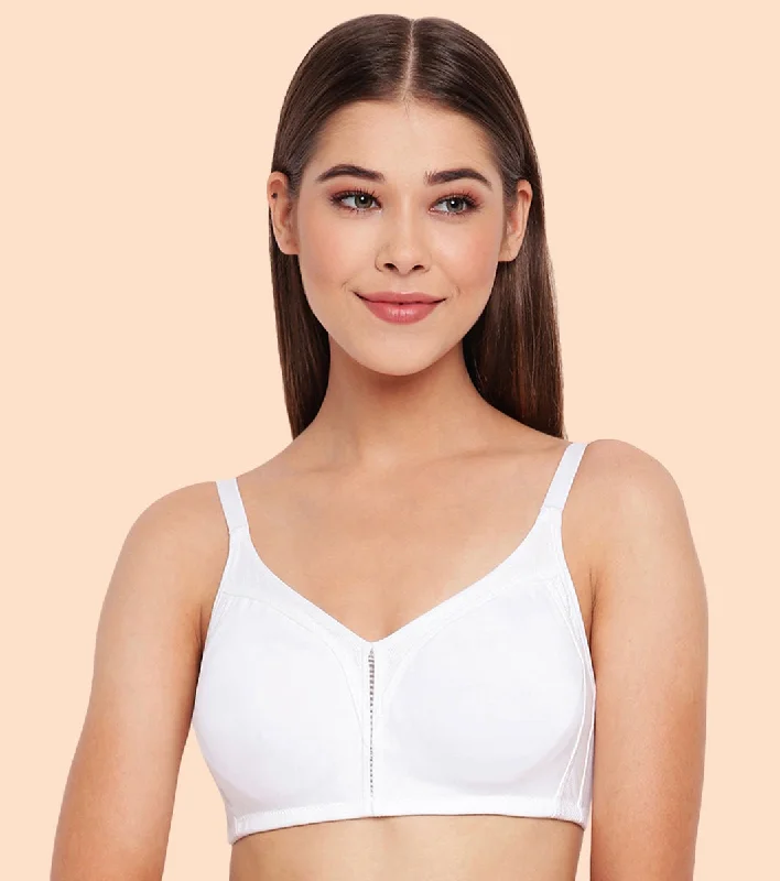 Enamor Fab-Cool AB75 M-frame Jiggle Control Full Support Stretch Cotton Bra for Women- Full Coverage, Non Padded and Wirefree - White Breathable Comfort Bra