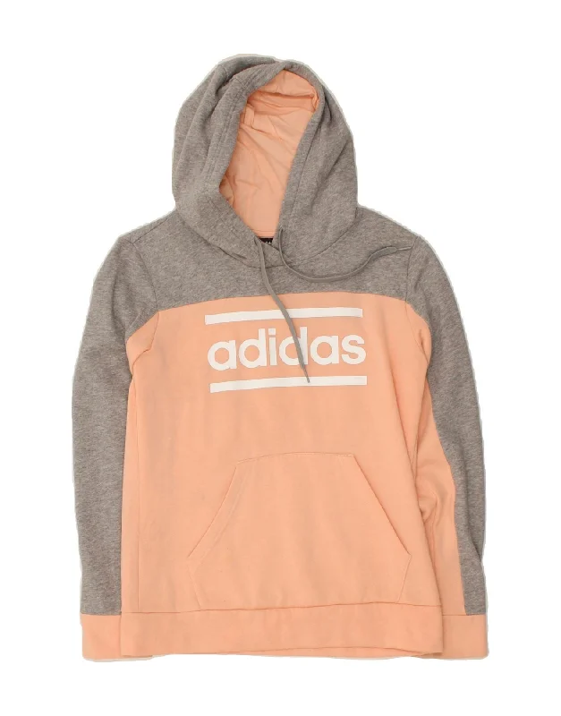 ADIDAS Womens Graphic Hoodie Jumper UK 12/14 Medium Orange Colourblock Hoodie with Fur Luxurious Winter