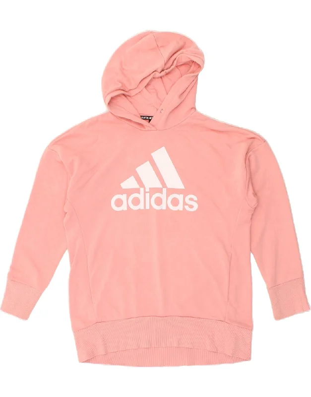 ADIDAS Womens Graphic Hoodie Jumper UK 12/14 Medium Pink Cotton Hoodie with Slim Fit Tailored Modern