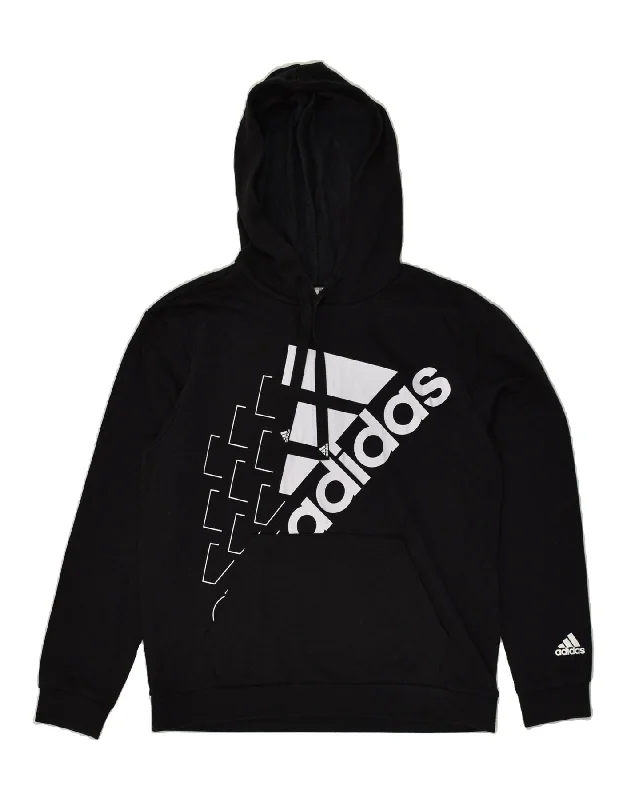 ADIDAS Womens Graphic Hoodie Jumper UK 12 Medium Black Hoodie with Hem Drawcord Adjustable Customizable