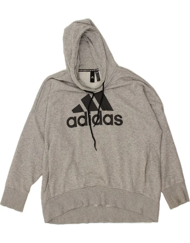 ADIDAS Womens Graphic Hoodie Jumper UK 24/26 2XL Grey Cotton Hoodie with Contrast Stitching Detailed Premium