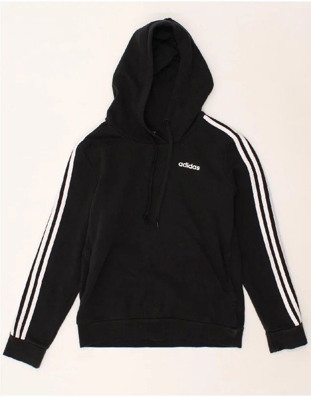 ADIDAS Womens Graphic Hoodie Jumper UK 8/10 Small Black Cotton Hoodie with Elastic Cuffs Stretchable Comfortable