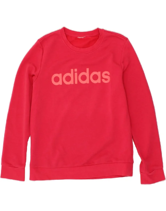 ADIDAS Womens Graphic Sweatshirt Jumper UK 10 Small Pink Hoodie with Rhinestones Sparkly Elegant