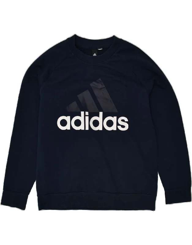 ADIDAS Womens Graphic Sweatshirt Jumper UK 18 XL Navy Blue Zip Hoodie Drawstring Kangaroo Pocket