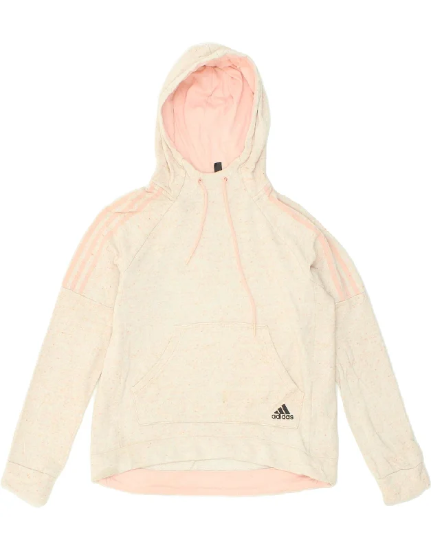 ADIDAS Womens Hoodie Jumper UK 8/10 Small Beige Flecked Cotton Hoodie with Pocket Utility Practical