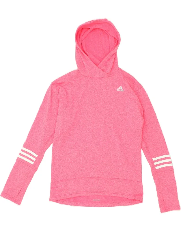 ADIDAS Womens Hoodie Jumper UK 8/10 Small Pink Flecked Hoodie with Monochrome Minimalist Simple