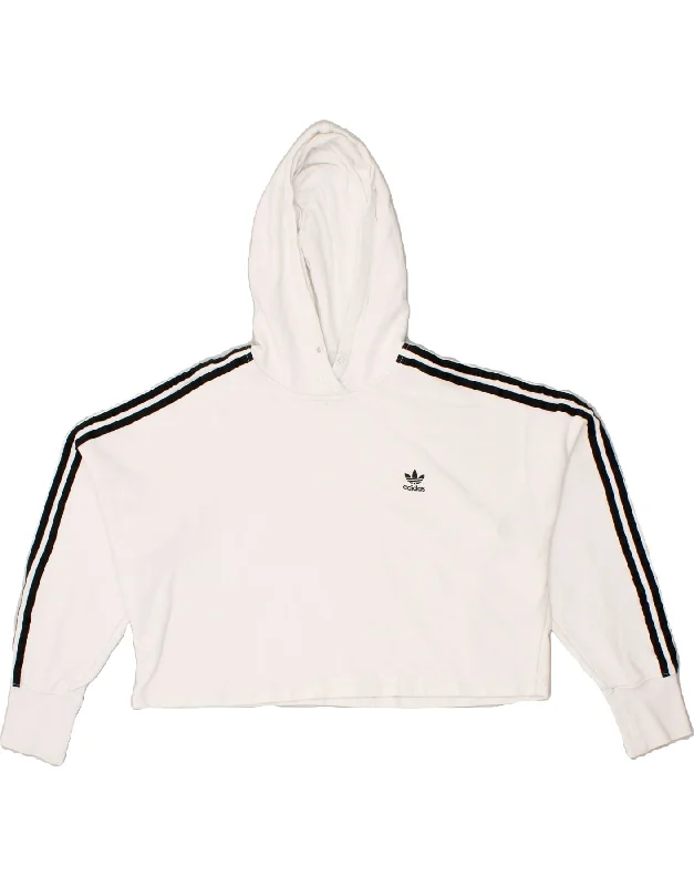 ADIDAS Womens Oversized Crop Hoodie Jumper UK 10 Small White Cotton Hoodie Jacket Zipper Layering