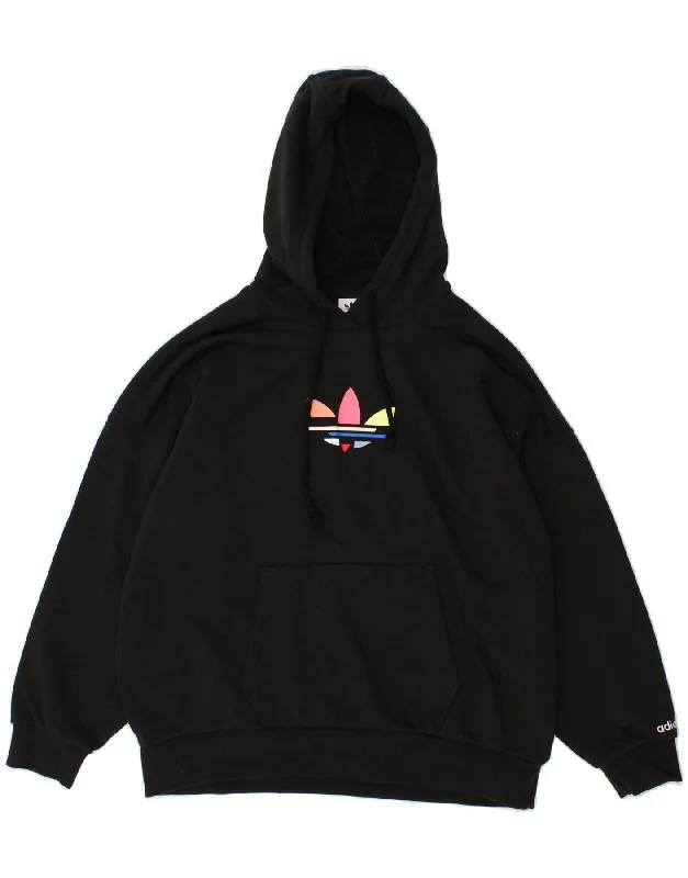 ADIDAS Womens Oversized Graphic Hoodie Jumper UK 6 XS Black Hoodie with Hem Contrast Bold Stylish