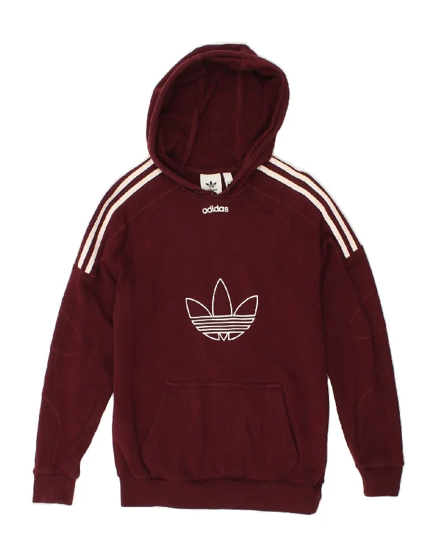 ADIDAS Womens Oversized Graphic Hoodie Jumper UK 6 XS Burgundy Cotton Hoodie with Ribbed Cuffs Snug Fit Comfort