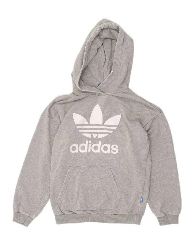 ADIDAS Womens Oversized Graphic Hoodie Jumper UK 6 XS  Grey Cotton Oversized Hoodie Comfort Casual