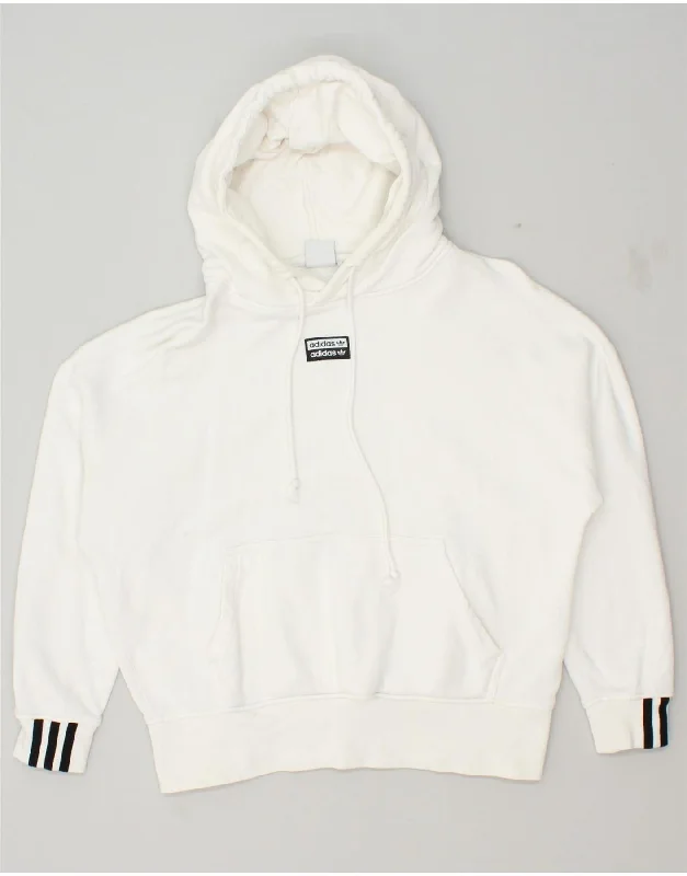 ADIDAS Womens Oversized Hoodie Jumper UK 6 XS White Cotton Hoodie with Hem Contrast Bold Stylish