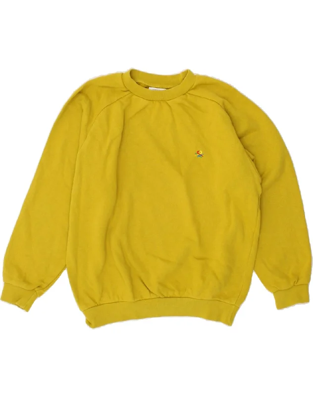 BENETTON Womens Oversized Sweatshirt Jumper UK 10 Small Yellow Cotton Hoodie Sweatshirt Pullover