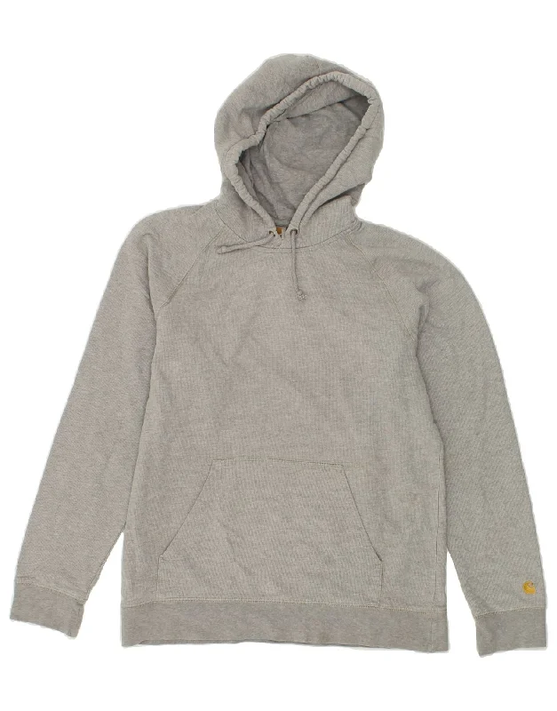 CARHARTT Womens Hoodie Jumper UK 16 Large Grey Cotton Hoodie with High Neck Warm Protective