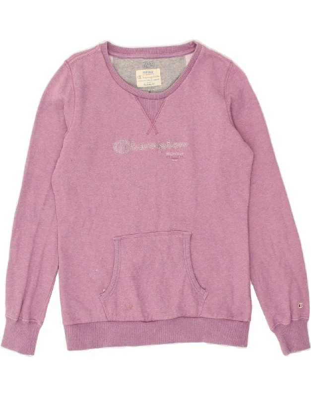 CHAMPION Womens Graphic Sweatshirt Jumper UK 12 Medium Pink Cotton Hoodie with Full-Zip Functional Layering