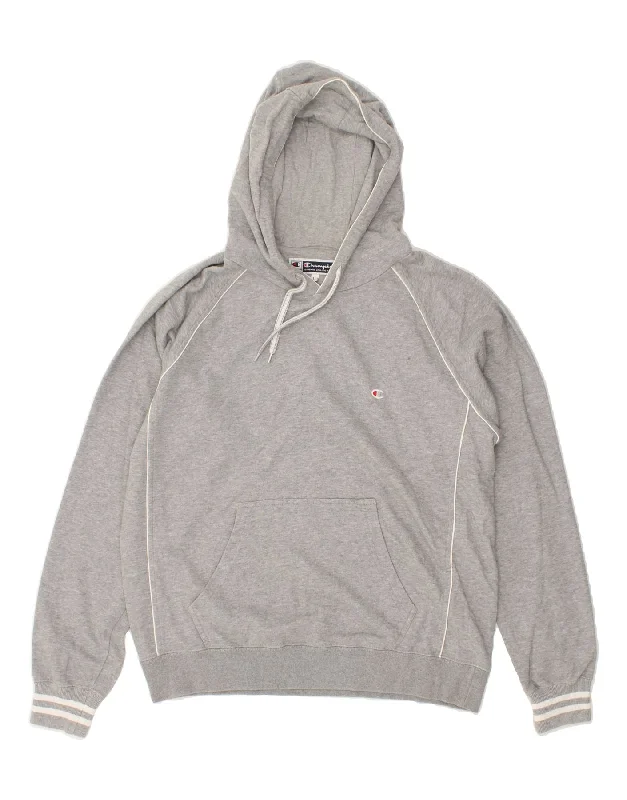 CHAMPION Womens Hoodie Jumper UK 16 Large Grey Hoodie with Drawstring Waist Adjustable Fitted