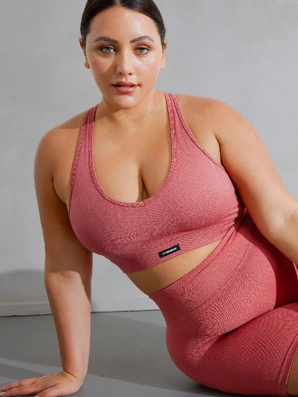 Circuit Rib Seamless Sports Bra - Dusty Red Lightly Padded Bra