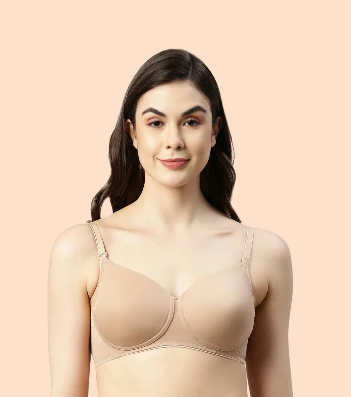 Enamor Dope Dye F165 Ecolite Fabric Smooth Support Bra for Women - Padded, Wirefree and High Coverage - Honey Beige Breathable Full Coverage