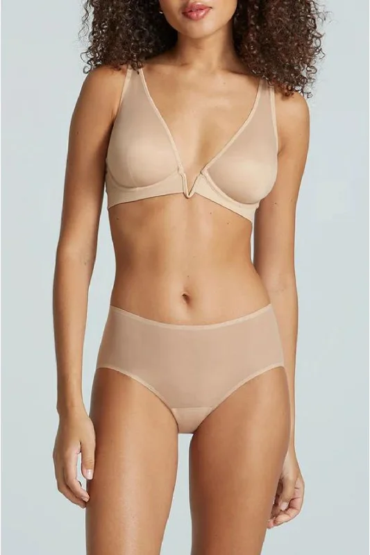 Mesh Plunge Underwire Bra in Beige Lightweight Cotton Bra