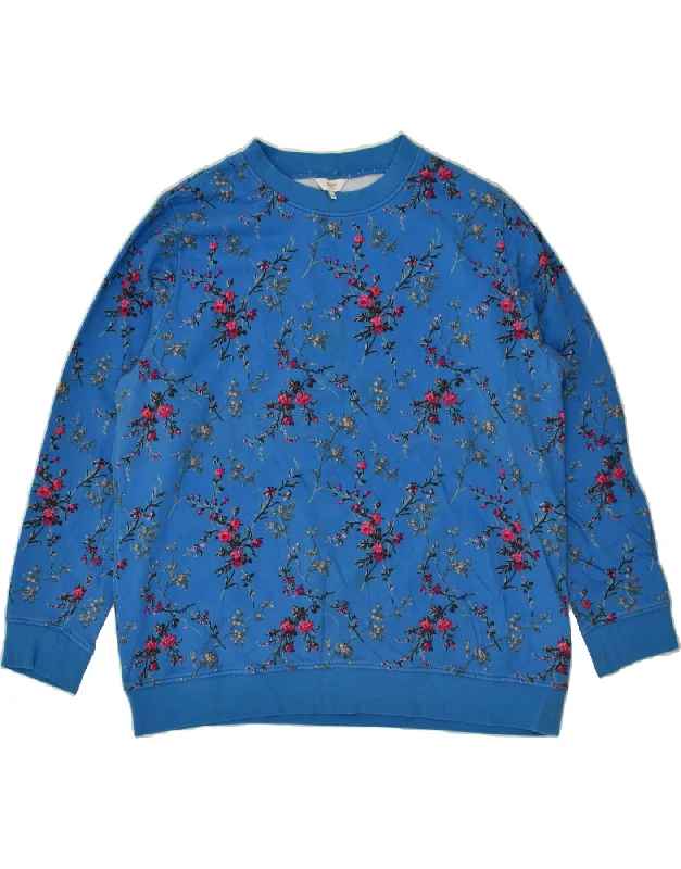 COTTON TRADERS Womens Graphic Sweatshirt Jumper UK 22 3XL Blue Floral Hoodie with Belted Waist Structured Tailored