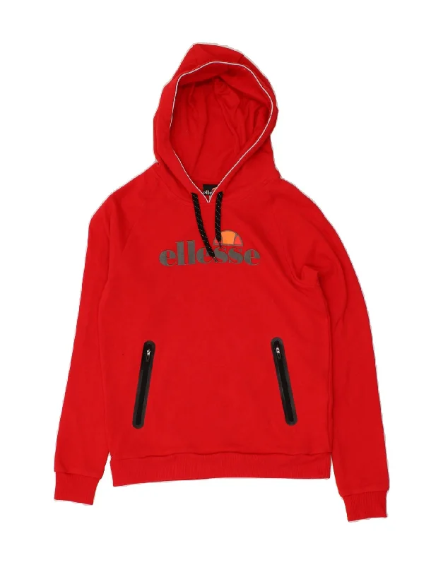 ELLESSE Womens Graphic Hoodie Jumper UK 10 Small  Red Cotton Hooded Sweatshirt Casual Wear Street Style