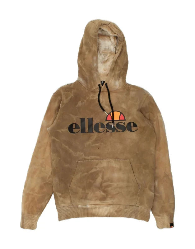 ELLESSE Womens Graphic Hoodie Jumper UK 6 XS Khaki Tie Dye Cotton Hoodie with Rhinestones Sparkly Elegant