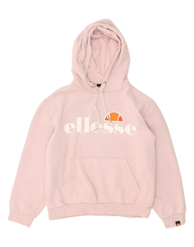 ELLESSE Womens Loose Fit Graphic Hoodie Jumper UK 12 Medium Pink Cotton Hoodie with Longline Fit Extended Stylish