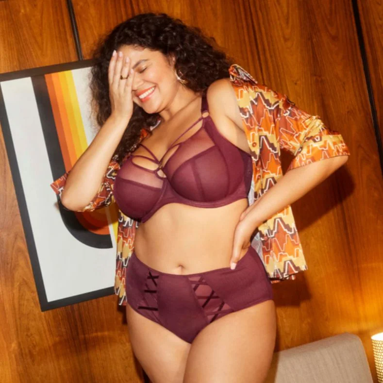 Elomi Sachi Bra in Cabernet EL4350 Lacy Underwire Bra