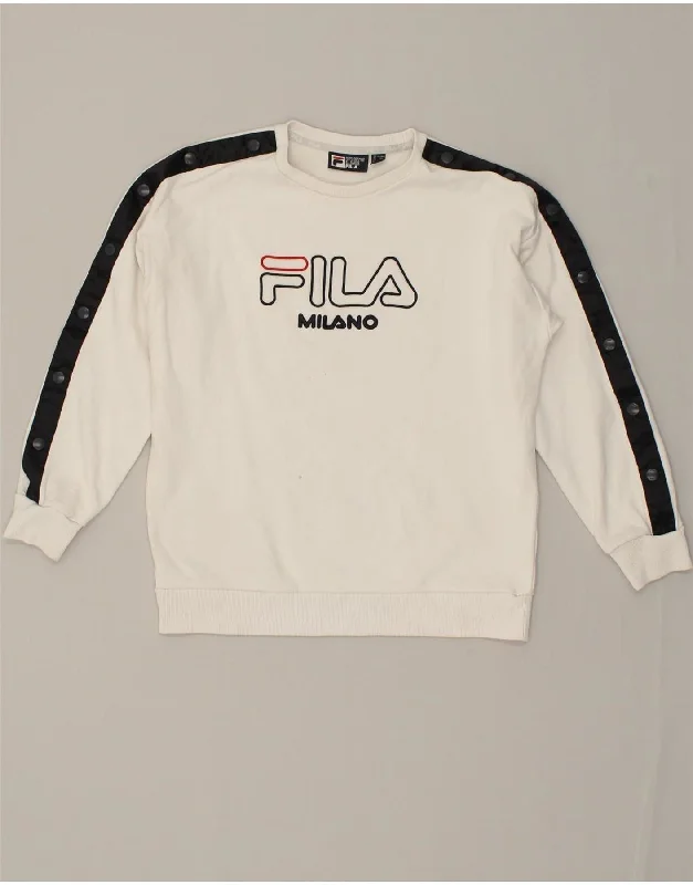 FILA Womens Graphic Sweatshirt Jumper UK 8 Small  White Cotton Graphic Hoodie Design Print