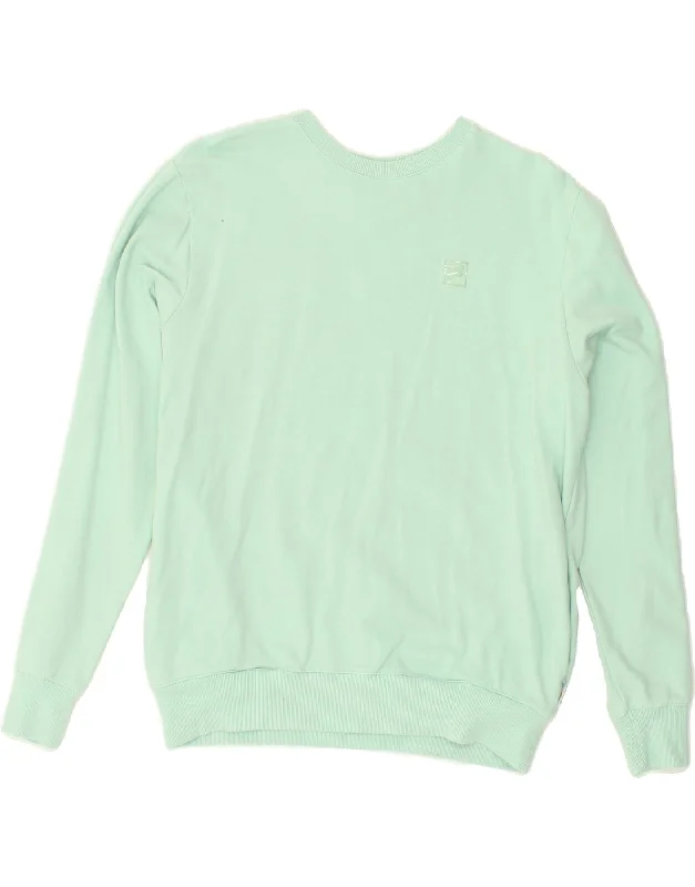 FILA Womens Sweatshirt Jumper UK 14 Medium Turquoise Cotton Hoodie with Pocket Utility Practical