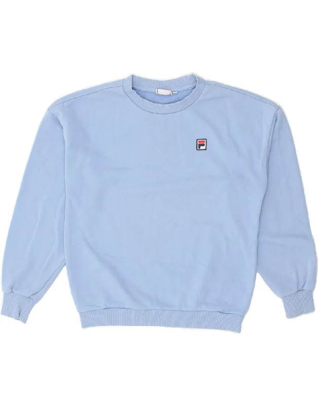 FILA Womens Sweatshirt Jumper UK 8 Small Blue Cotton Hoodie with Puffed Sleeves Voluminous Trendy