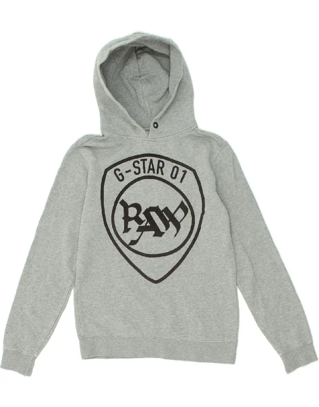 G-STAR Womens Graphic Hoodie Jumper UK 14 Medium Grey Cotton Hoodie with Neon Bright Vibrant